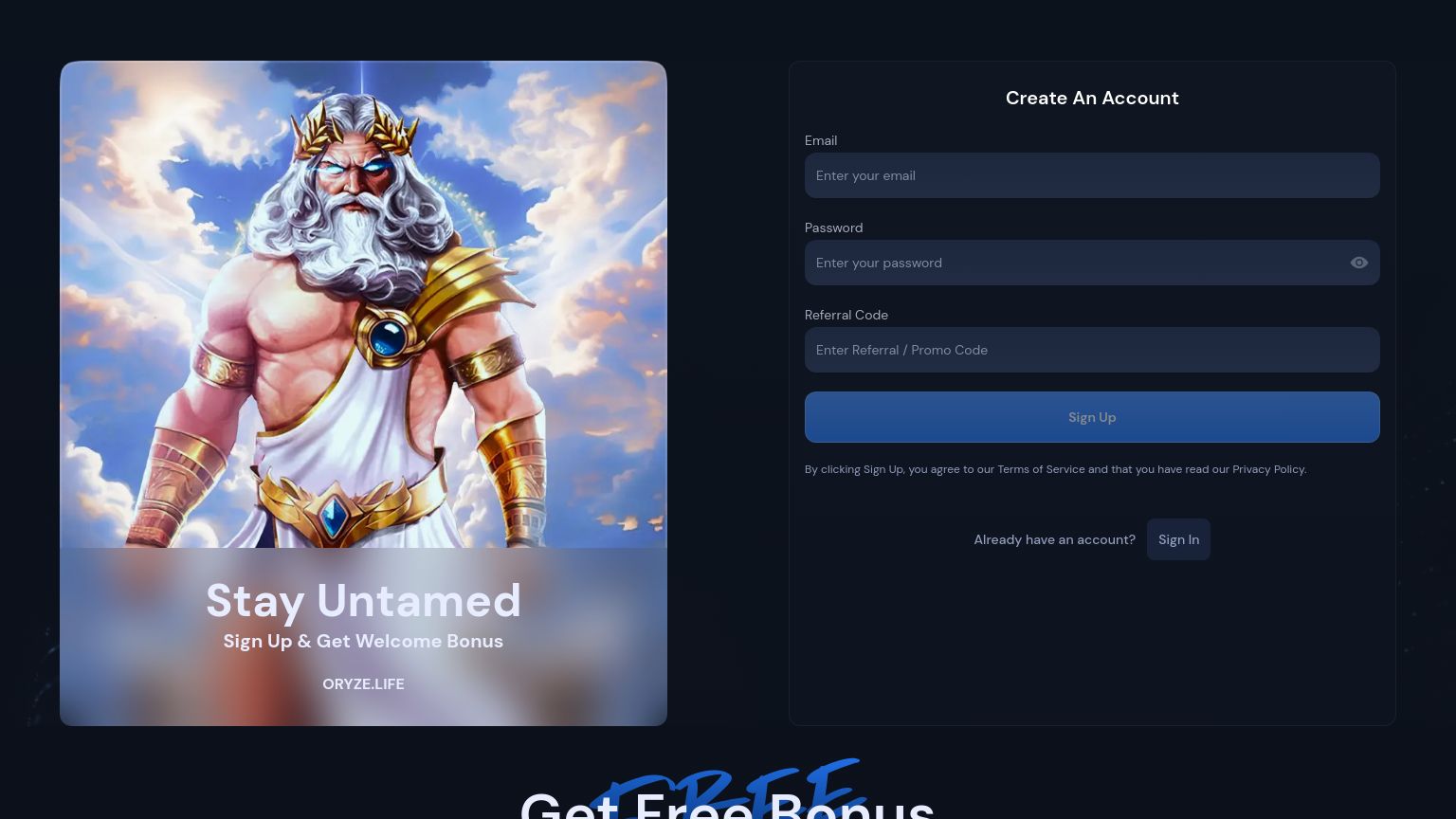 Oryze.life website homepage - live status check by WebsiteDown.xyz