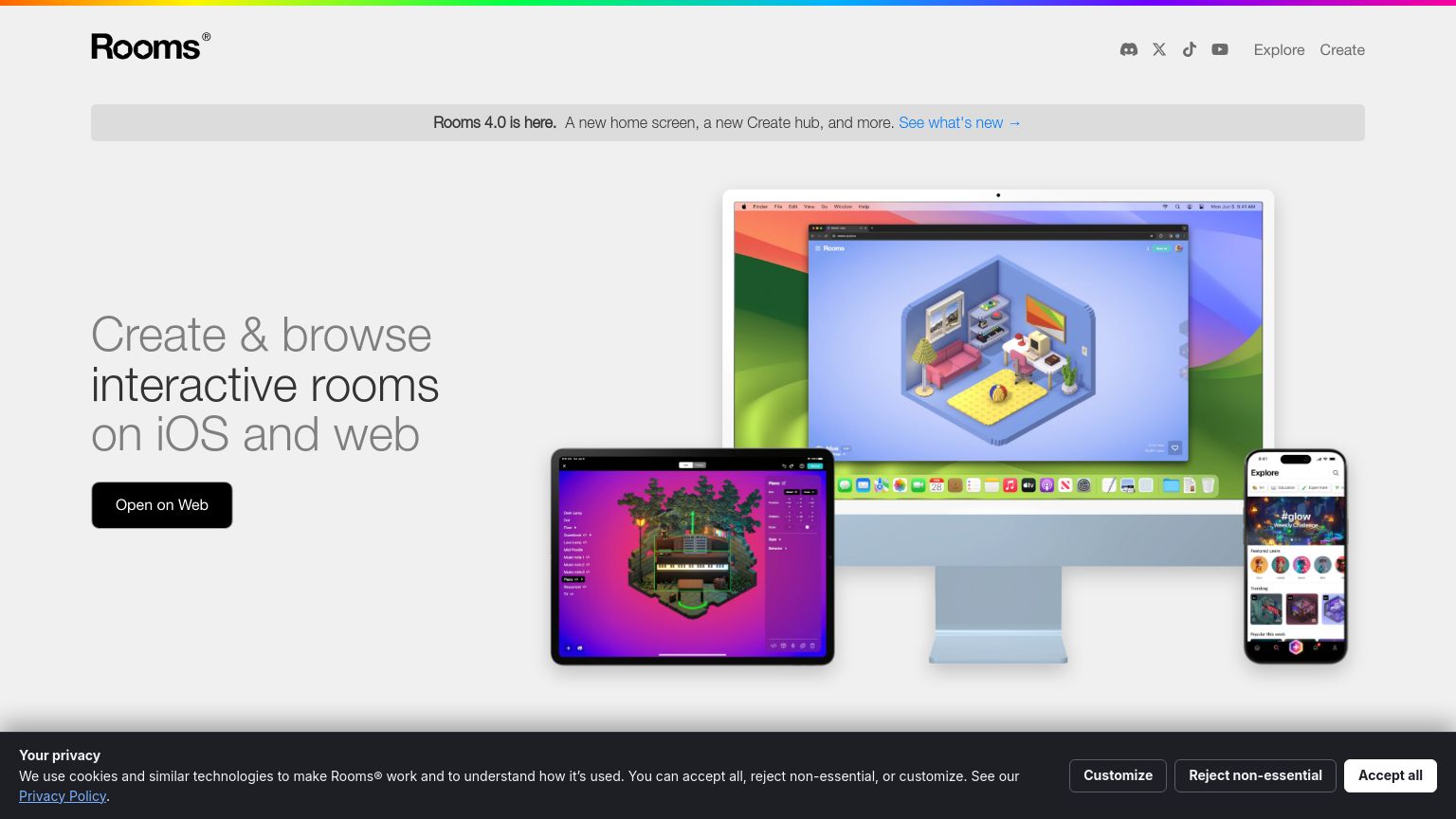 Rooms.xyz website homepage - live status check by WebsiteDown.xyz