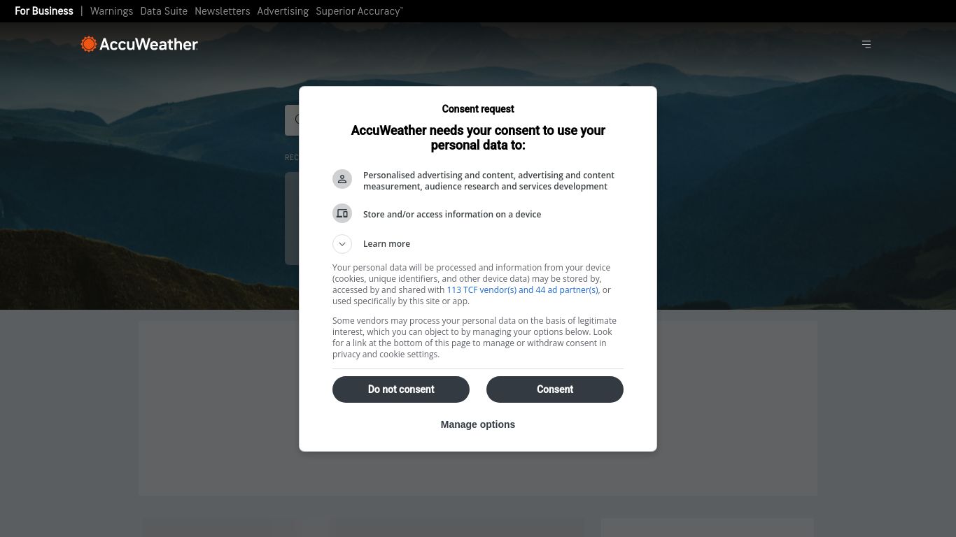 accuweather.com website homepage - live status check by WebsiteDown.xyz
