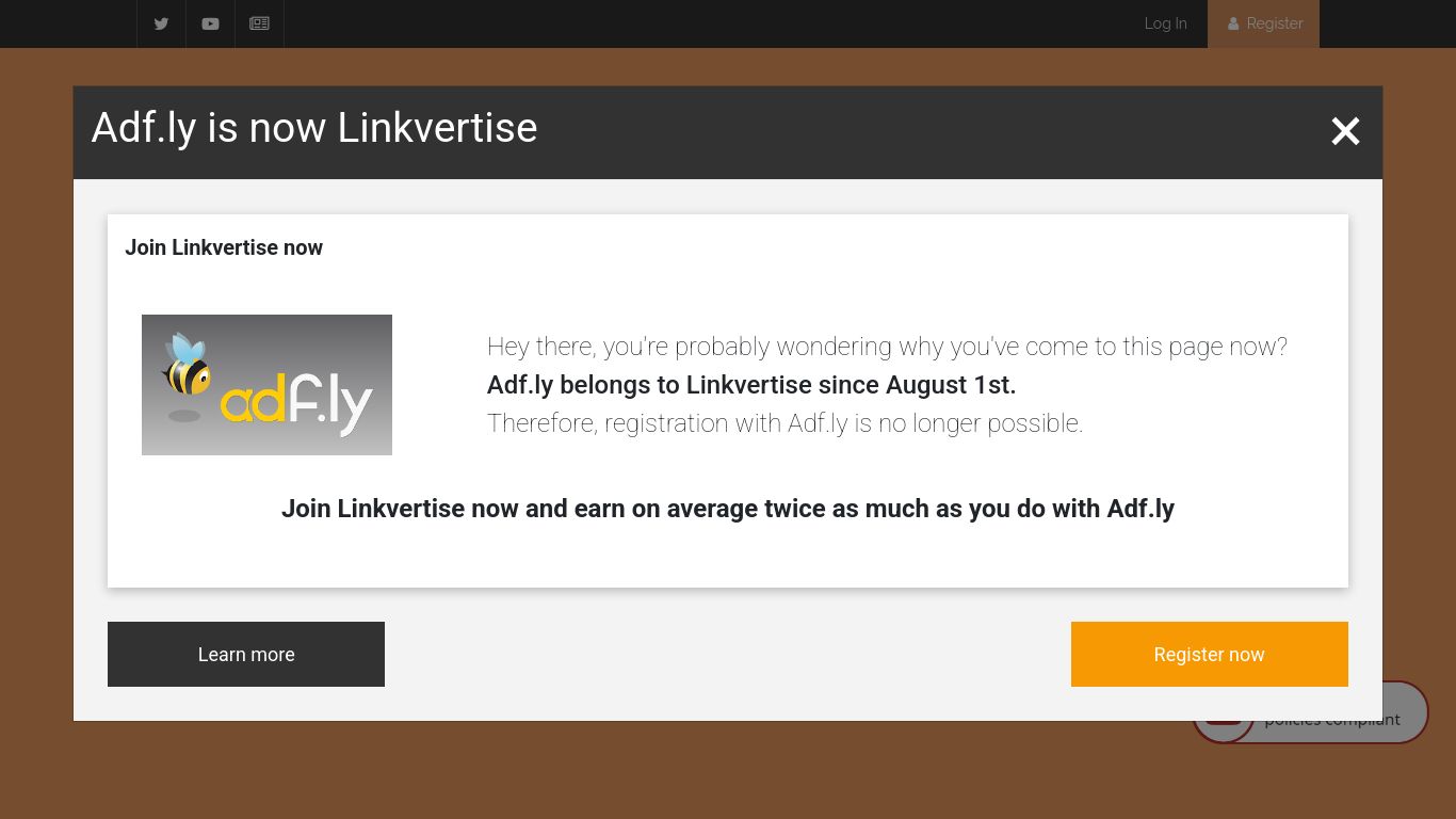 adf.ly website homepage - live status check by WebsiteDown.xyz