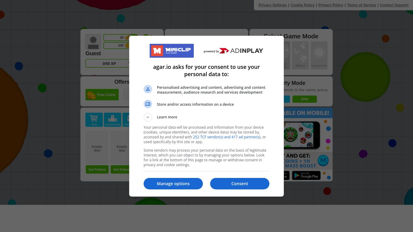 agar.io website homepage - live status check by WebsiteDown.xyz