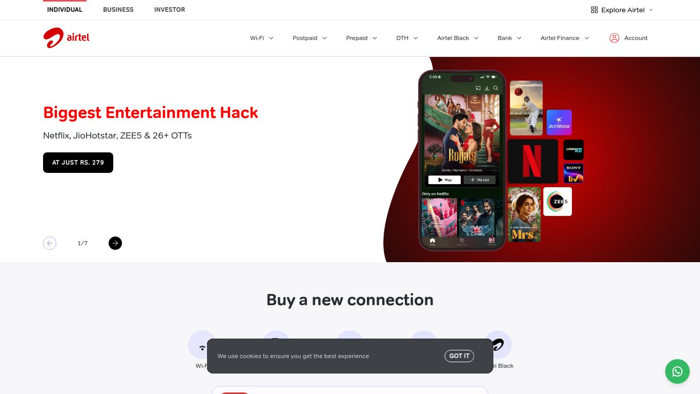 airtel.in website homepage - live status check by WebsiteDown.xyz