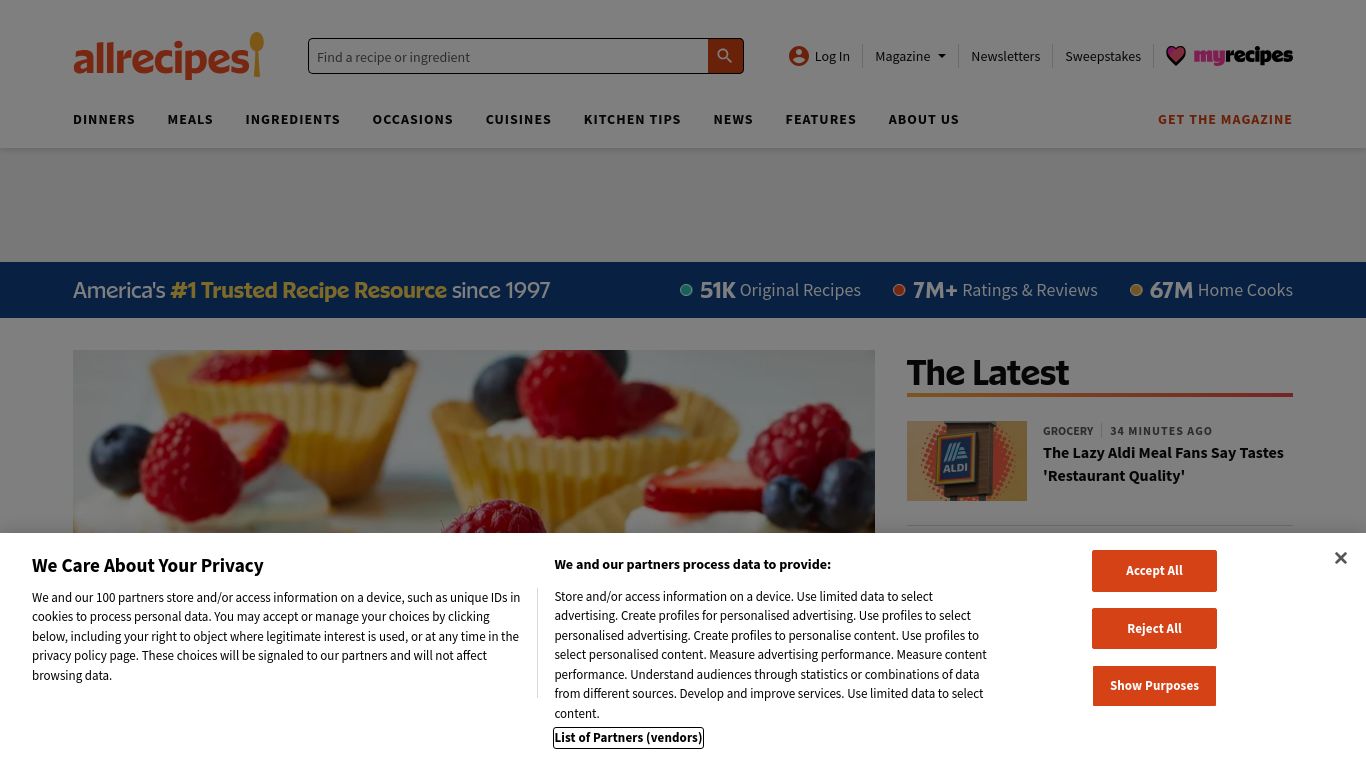 allrecipes.com website homepage - live status check by WebsiteDown.xyz