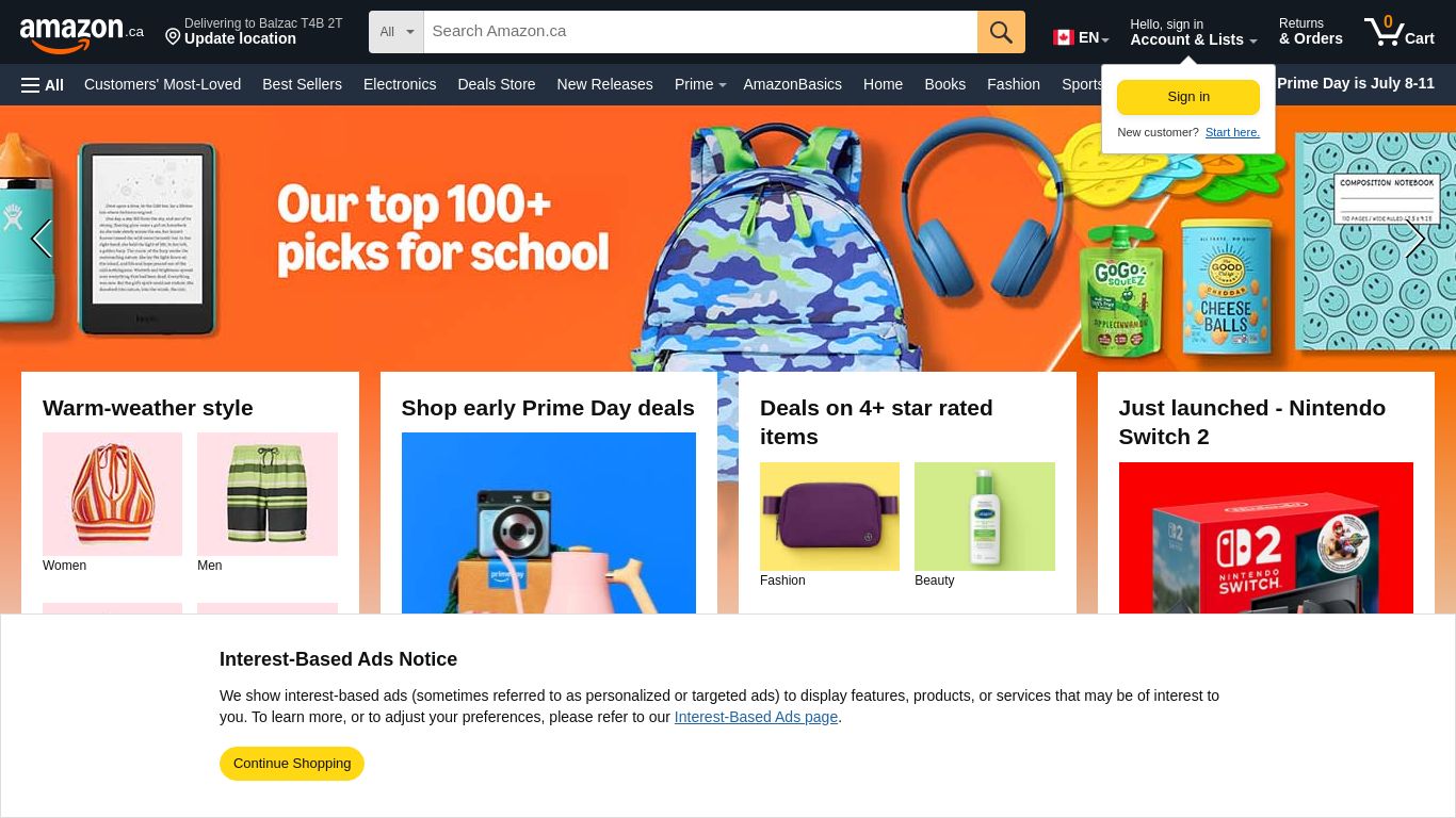 amazon.ca website homepage - live status check by WebsiteDown.xyz
