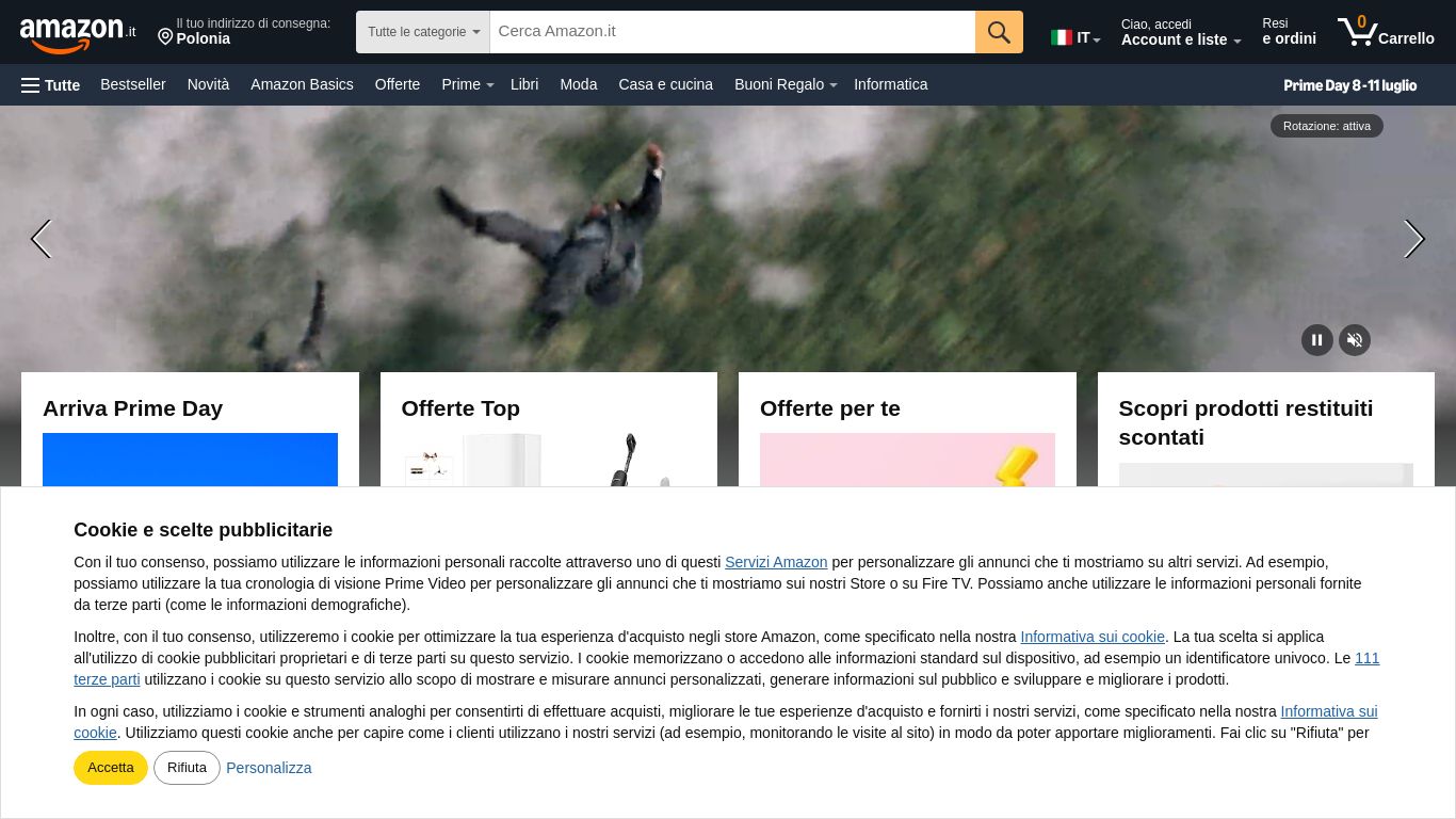 amazon.it website homepage - live status check by WebsiteDown.xyz