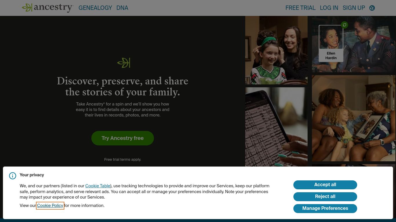 ancestry.com website homepage - live status check by WebsiteDown.xyz