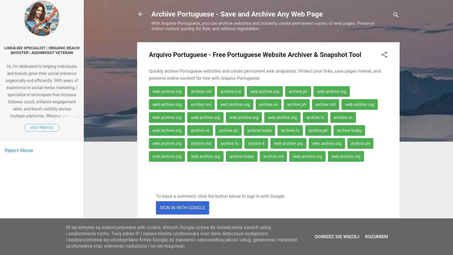 arquivoportuguese.blogspot.com website homepage - live status check by WebsiteDown.xyz