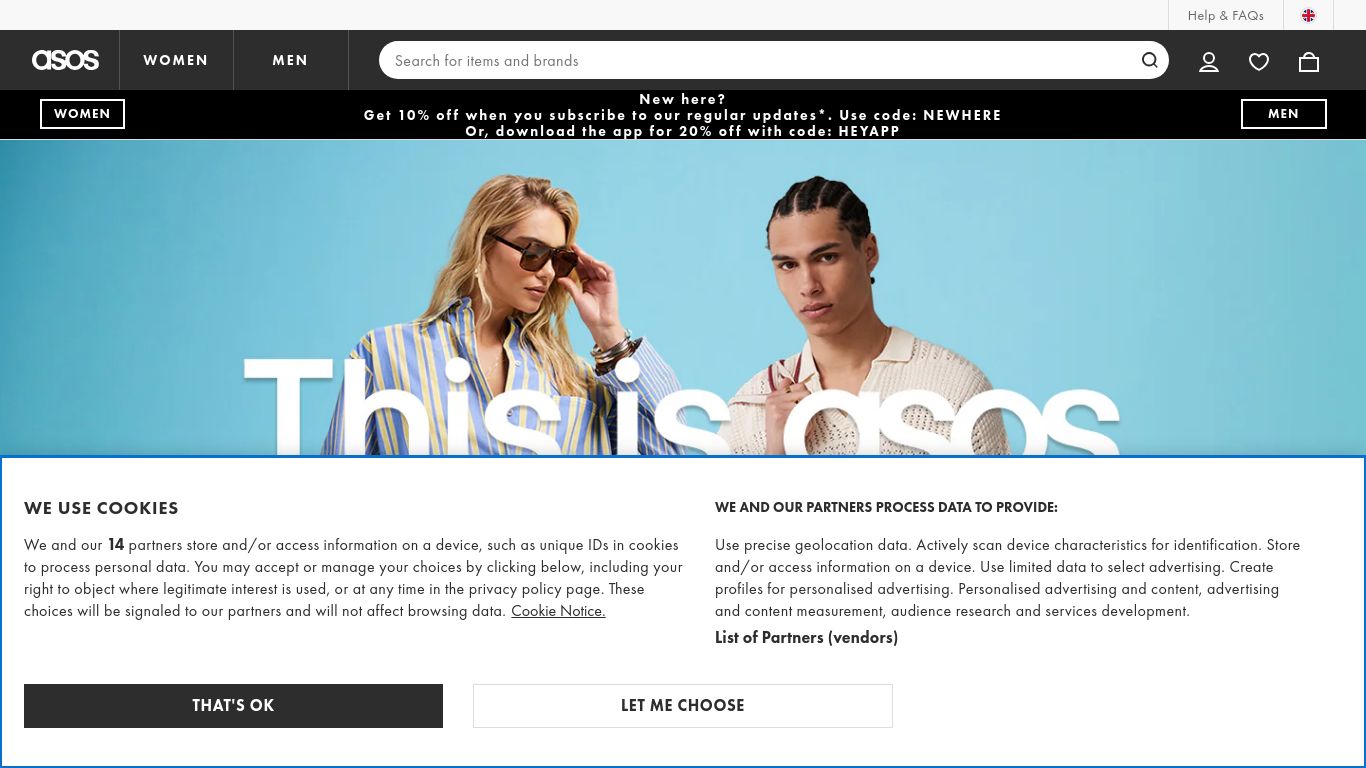 asos.com website homepage - live status check by WebsiteDown.xyz