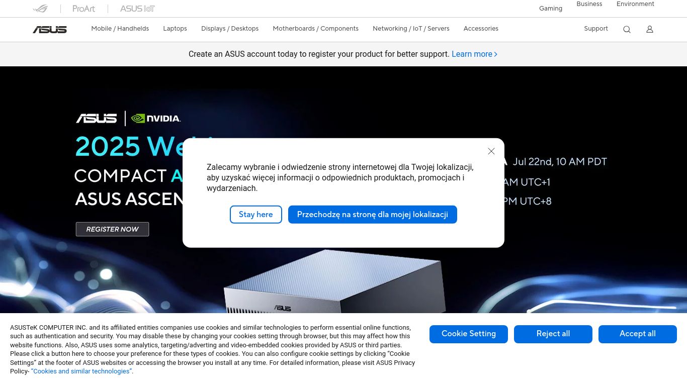 asus.com website homepage - live status check by WebsiteDown.xyz
