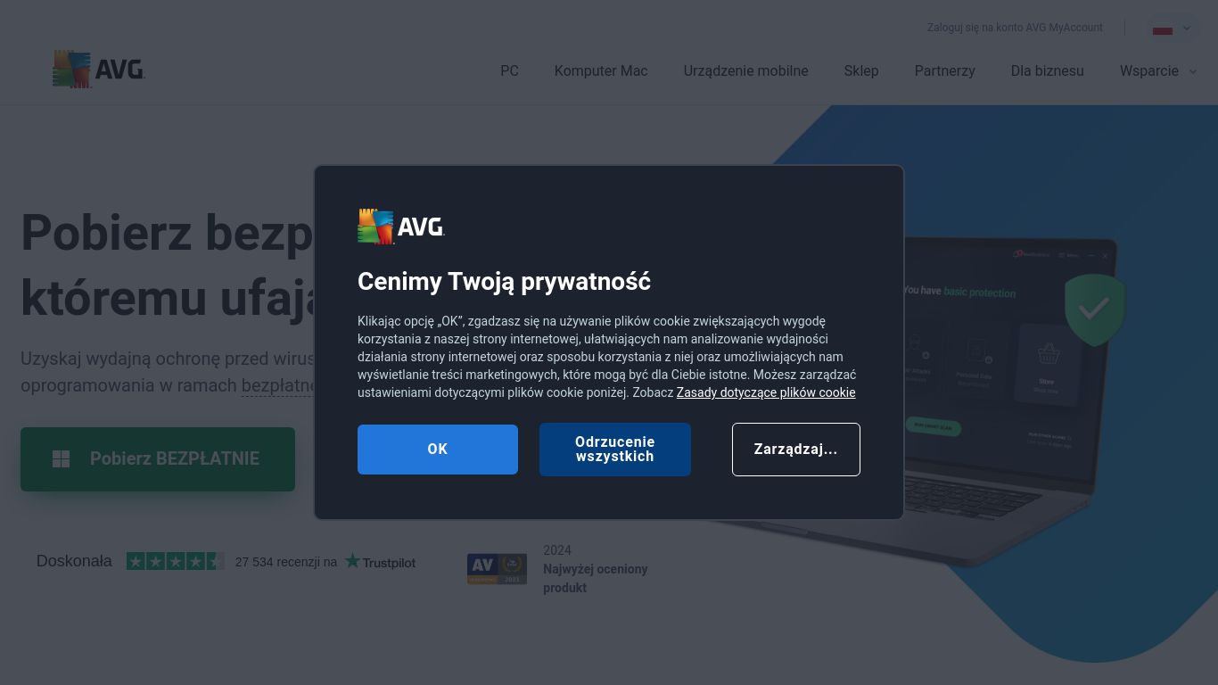avg.com website homepage - live status check by WebsiteDown.xyz