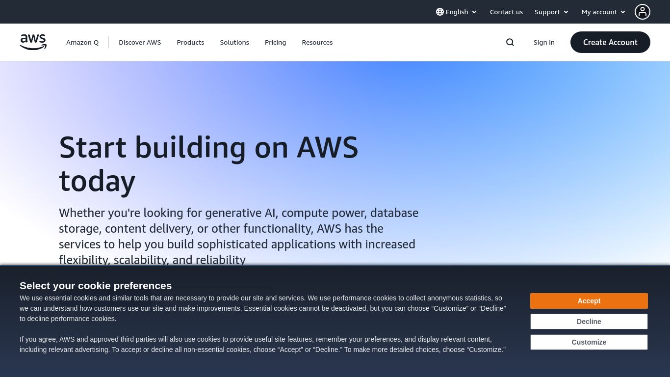 aws.amazon.com website homepage - live status check by WebsiteDown.xyz