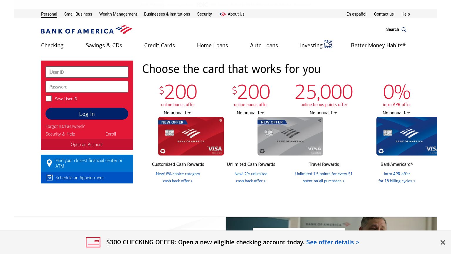 bankofamerica.com website homepage - live status check by WebsiteDown.xyz