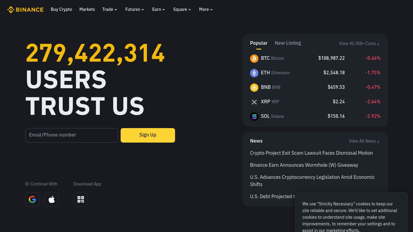 binance.com website homepage - live status check by WebsiteDown.xyz