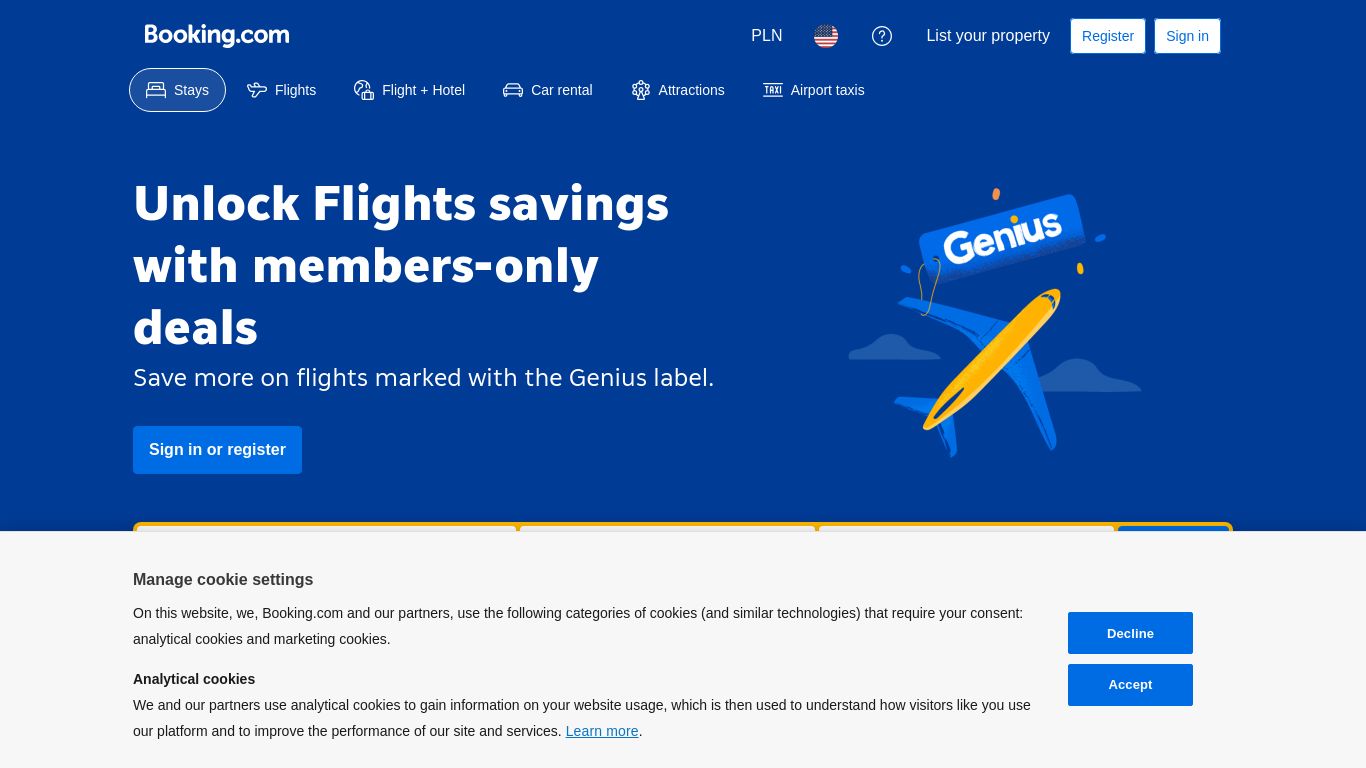 booking.com website homepage - live status check by WebsiteDown.xyz