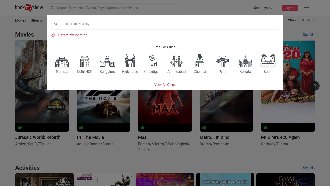 bookmyshow.com website homepage - live status check by WebsiteDown.xyz