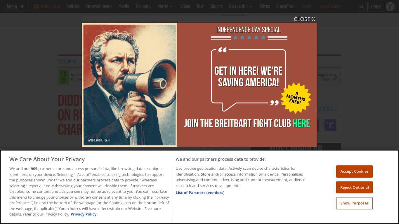 breitbart.com website homepage - live status check by WebsiteDown.xyz