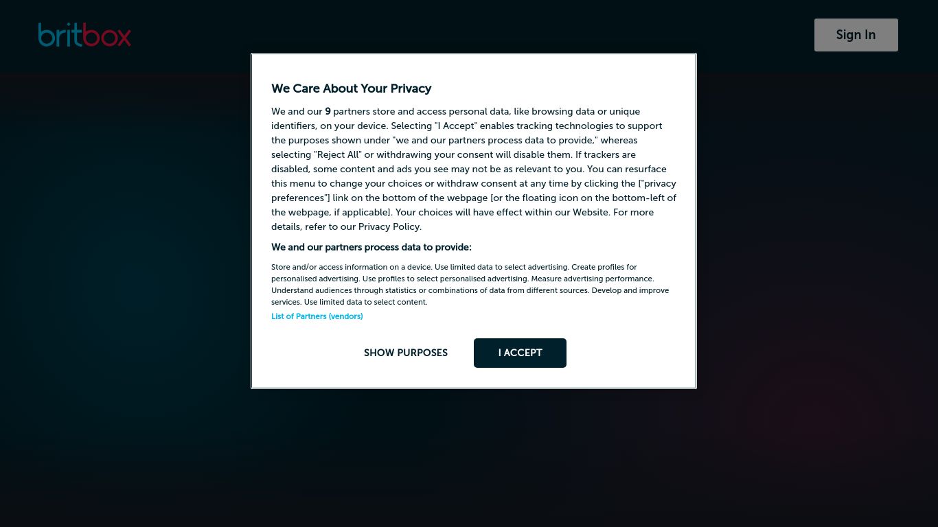 britbox.com website homepage - live status check by WebsiteDown.xyz