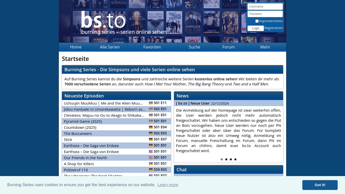 bs.to website homepage - live status check by WebsiteDown.xyz