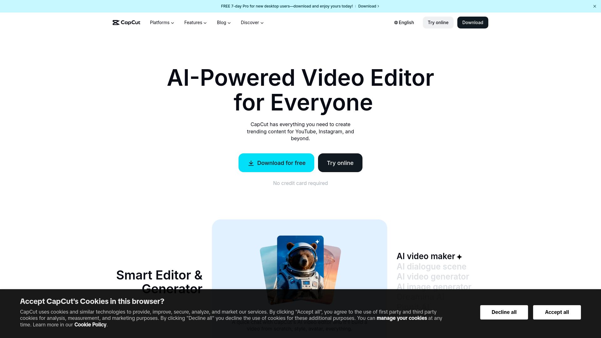 capcut.com website homepage - live status check by WebsiteDown.xyz