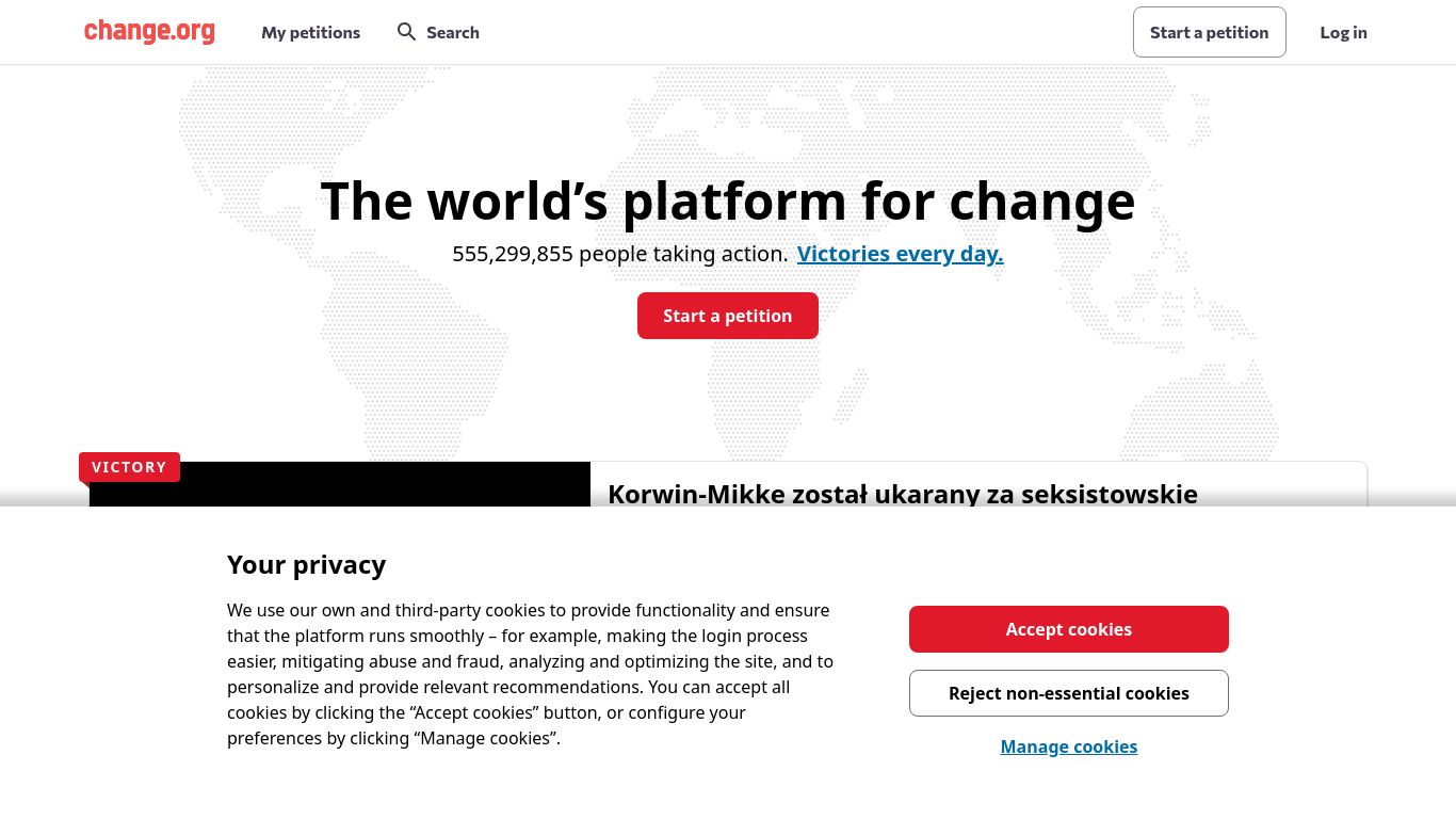 change.org website homepage - live status check by WebsiteDown.xyz