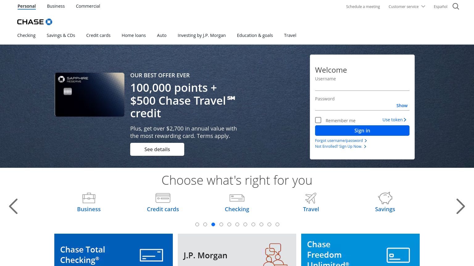 chase.com website homepage - live status check by WebsiteDown.xyz