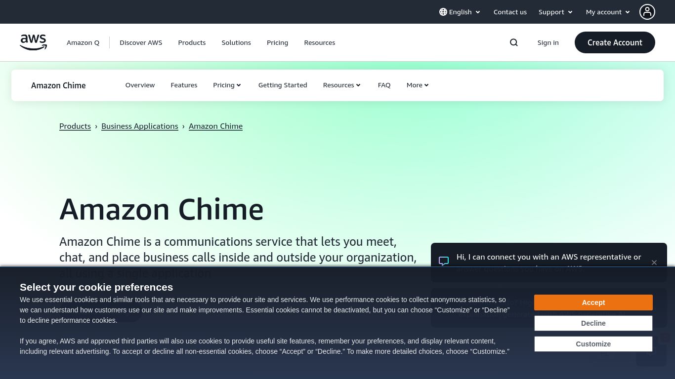 chime.aws website homepage - live status check by WebsiteDown.xyz