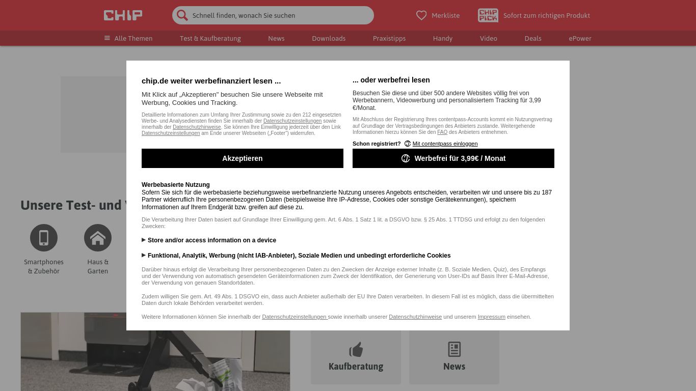 chip.de website homepage - live status check by WebsiteDown.xyz