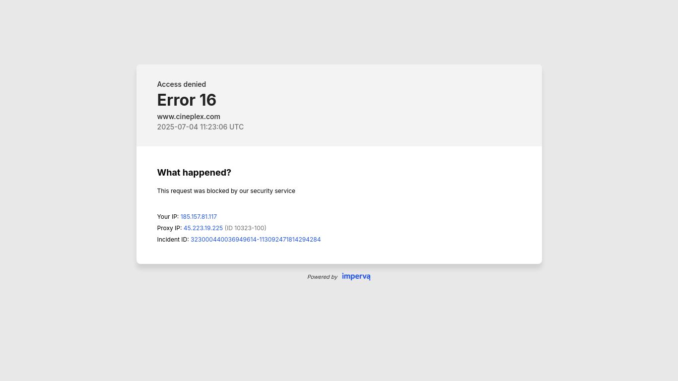 cineplex.com website homepage - live status check by WebsiteDown.xyz