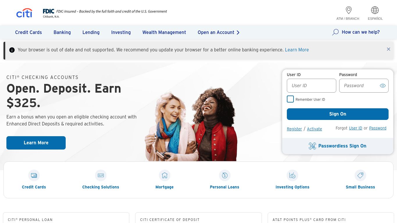 citi.com website homepage - live status check by WebsiteDown.xyz