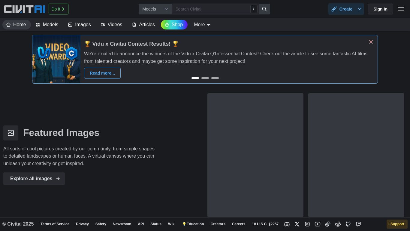 civitai.com website homepage - live status check by WebsiteDown.xyz