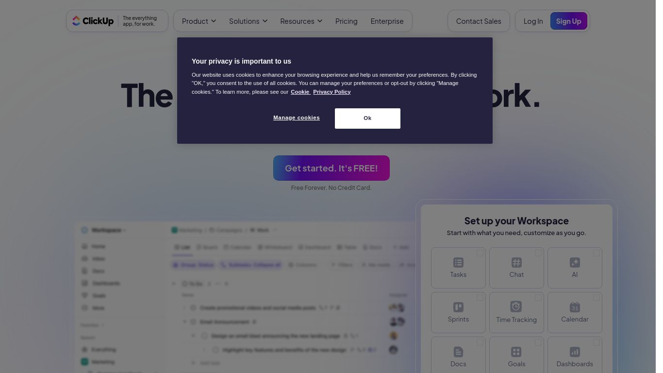 clickup.com website homepage - live status check by WebsiteDown.xyz