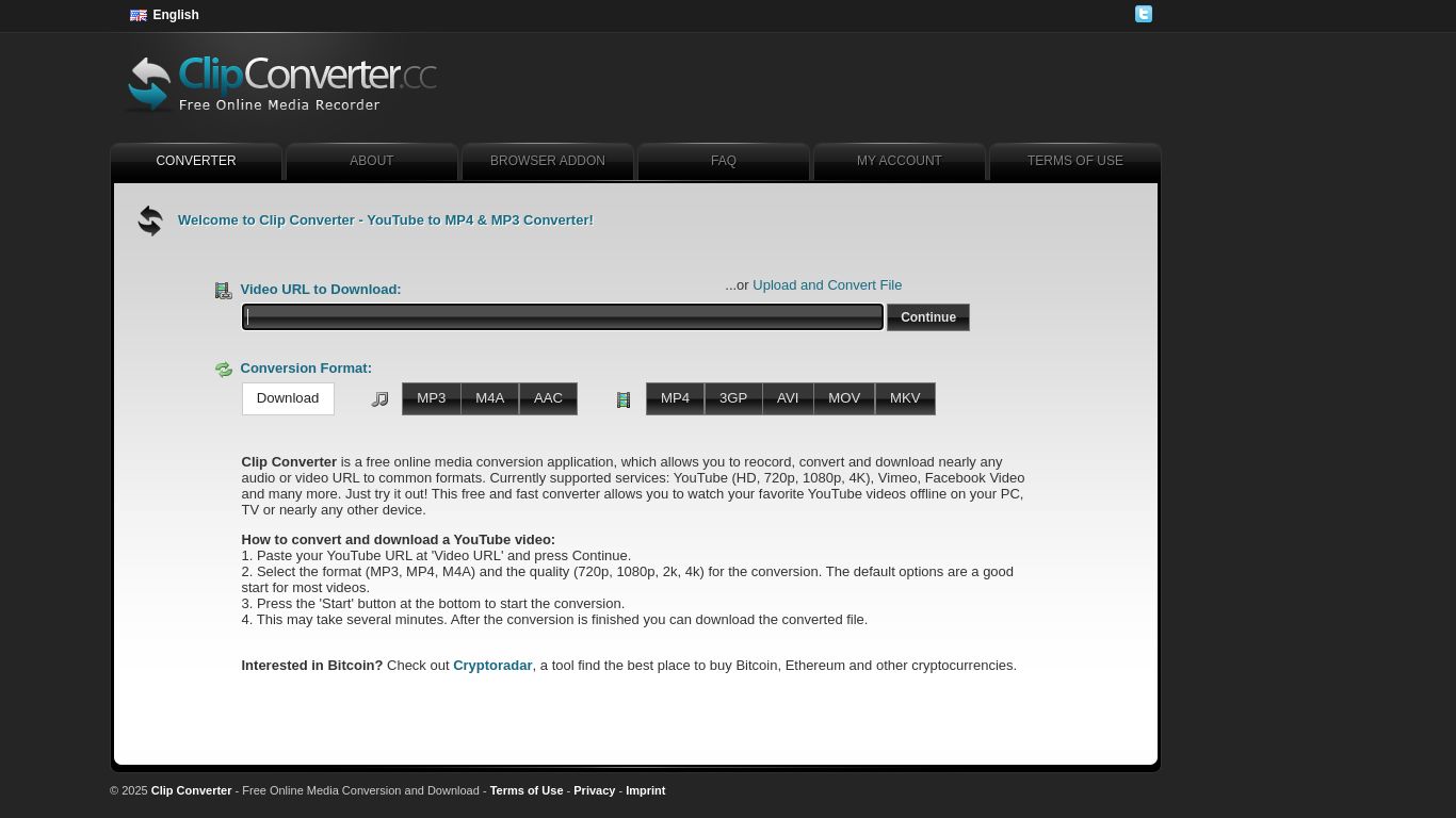 clipconverter.cc website homepage - live status check by WebsiteDown.xyz