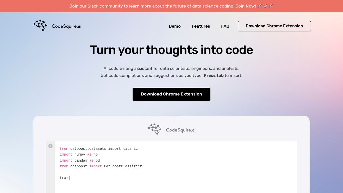 codesquire.ai website homepage - live status check by WebsiteDown.xyz