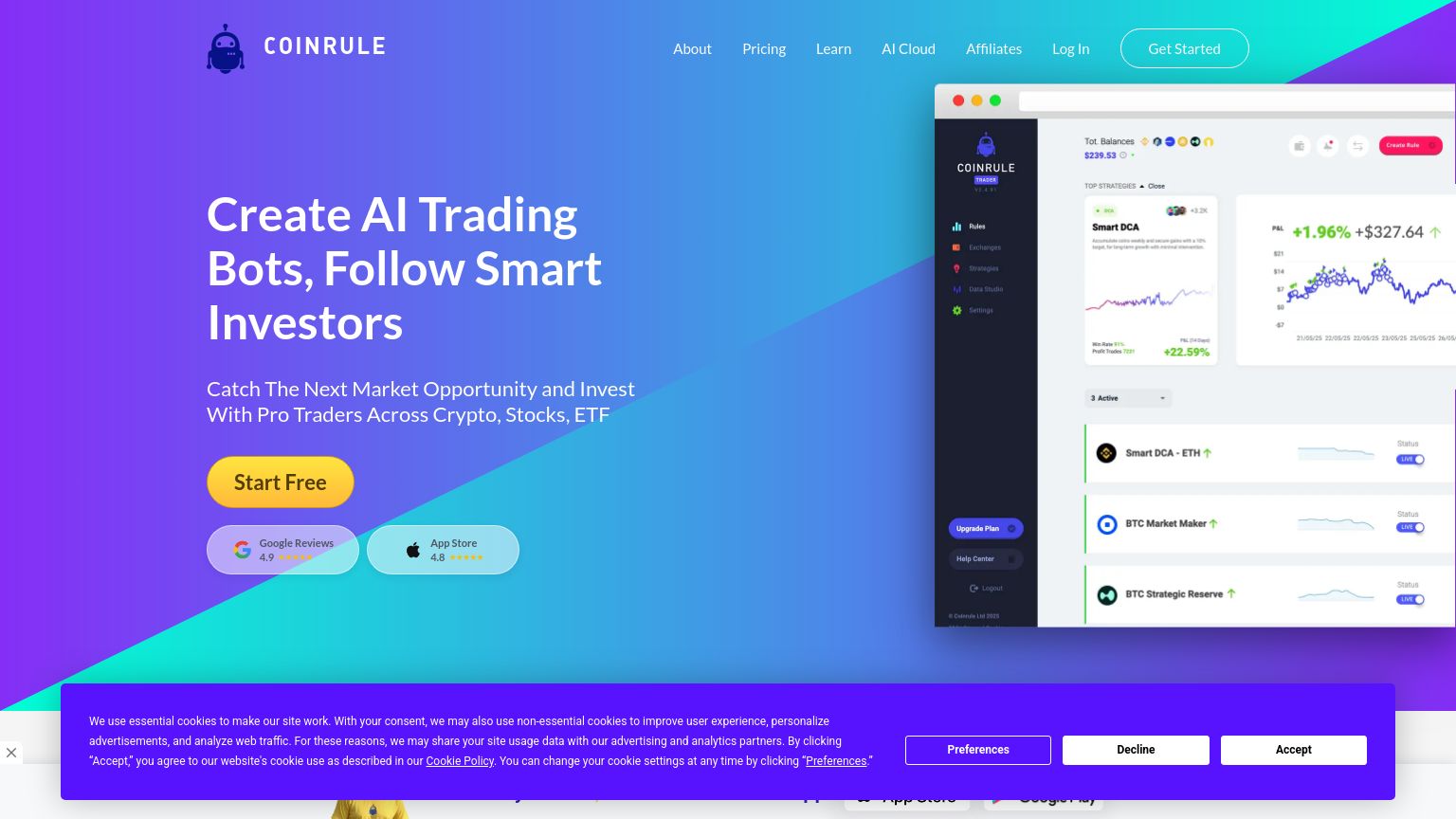 coinrule.com website homepage - live status check by WebsiteDown.xyz