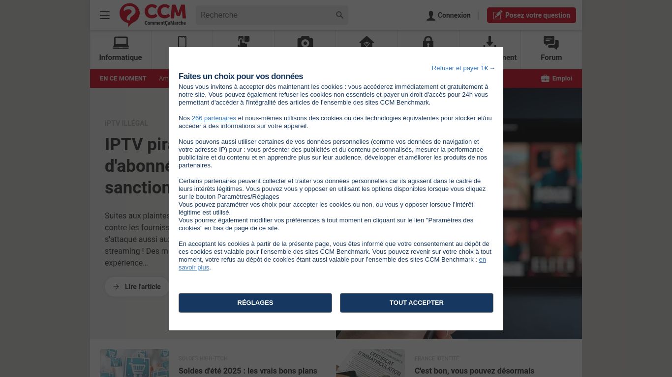 commentcamarche.net website homepage - live status check by WebsiteDown.xyz