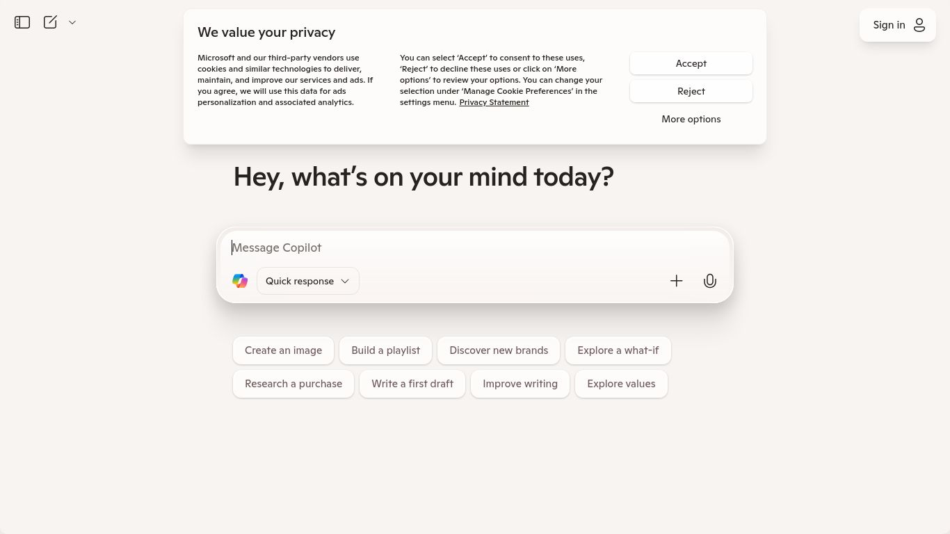copilot.microsoft.com website homepage - live status check by WebsiteDown.xyz