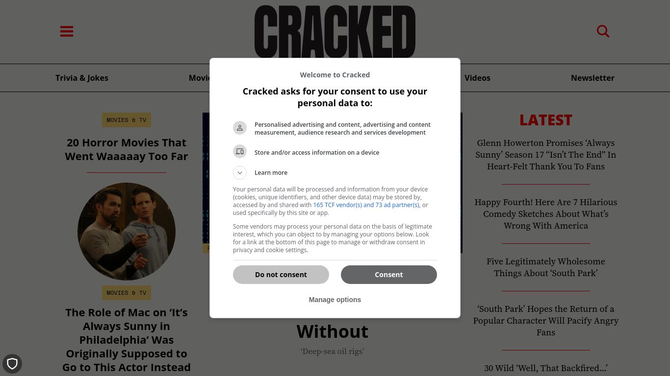 cracked.com website homepage - live status check by WebsiteDown.xyz
