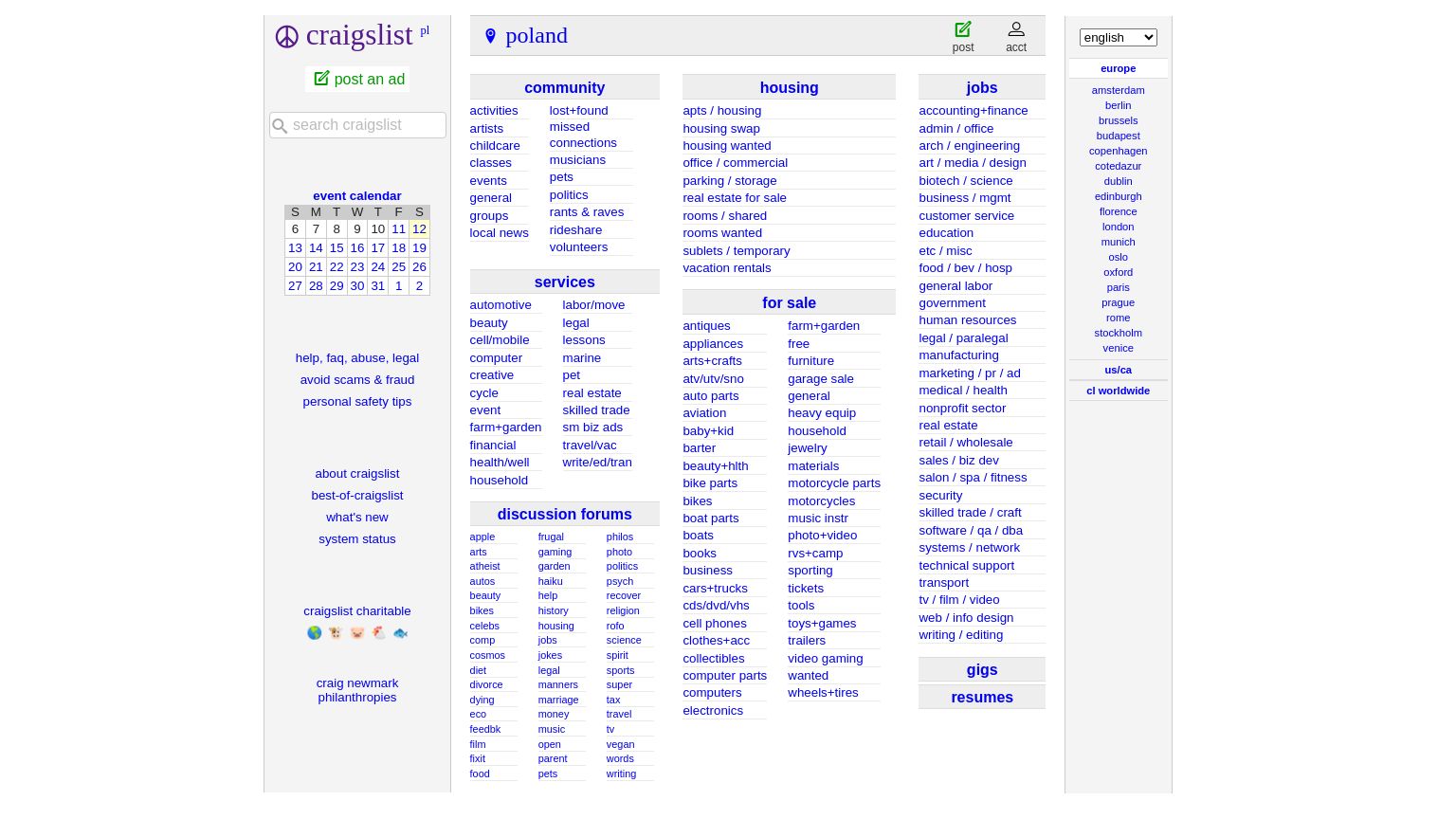 craigslist.org website homepage - live status check by WebsiteDown.xyz