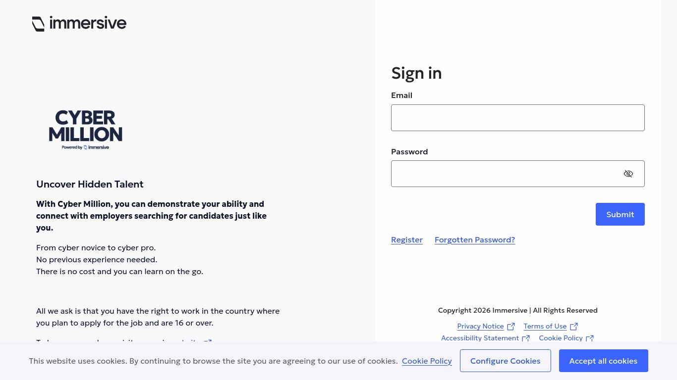 cybermillion.immersivelabs.online website homepage - live status check by WebsiteDown.xyz