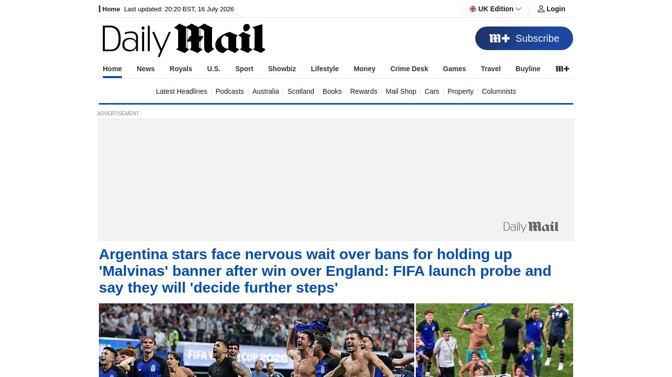 dailymail.co.uk website homepage - live status check by WebsiteDown.xyz