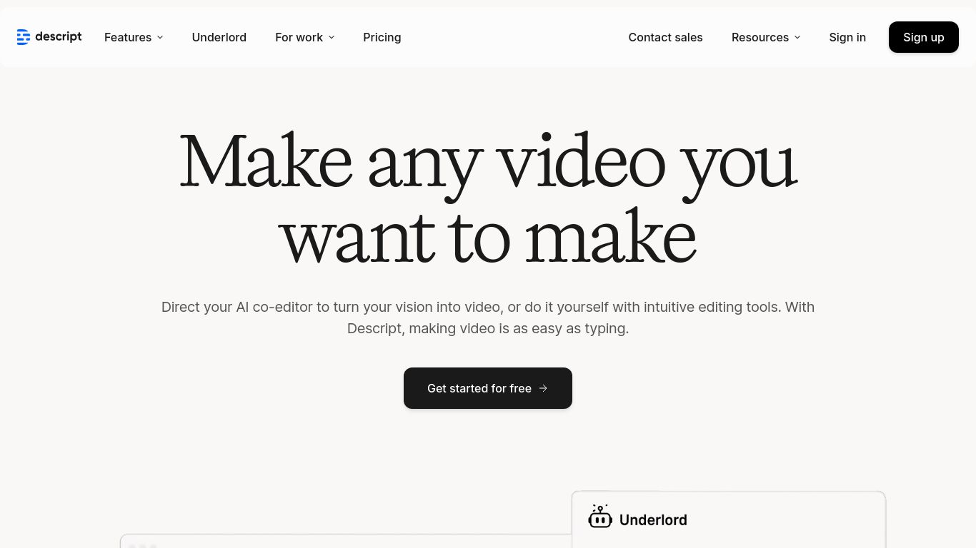 descript.com website homepage - live status check by WebsiteDown.xyz