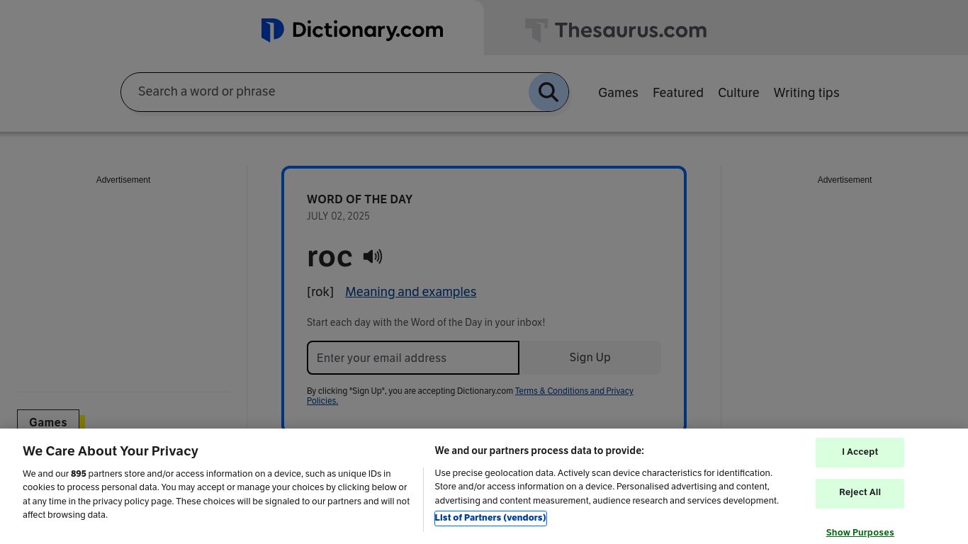 dictionary.com website homepage - live status check by WebsiteDown.xyz