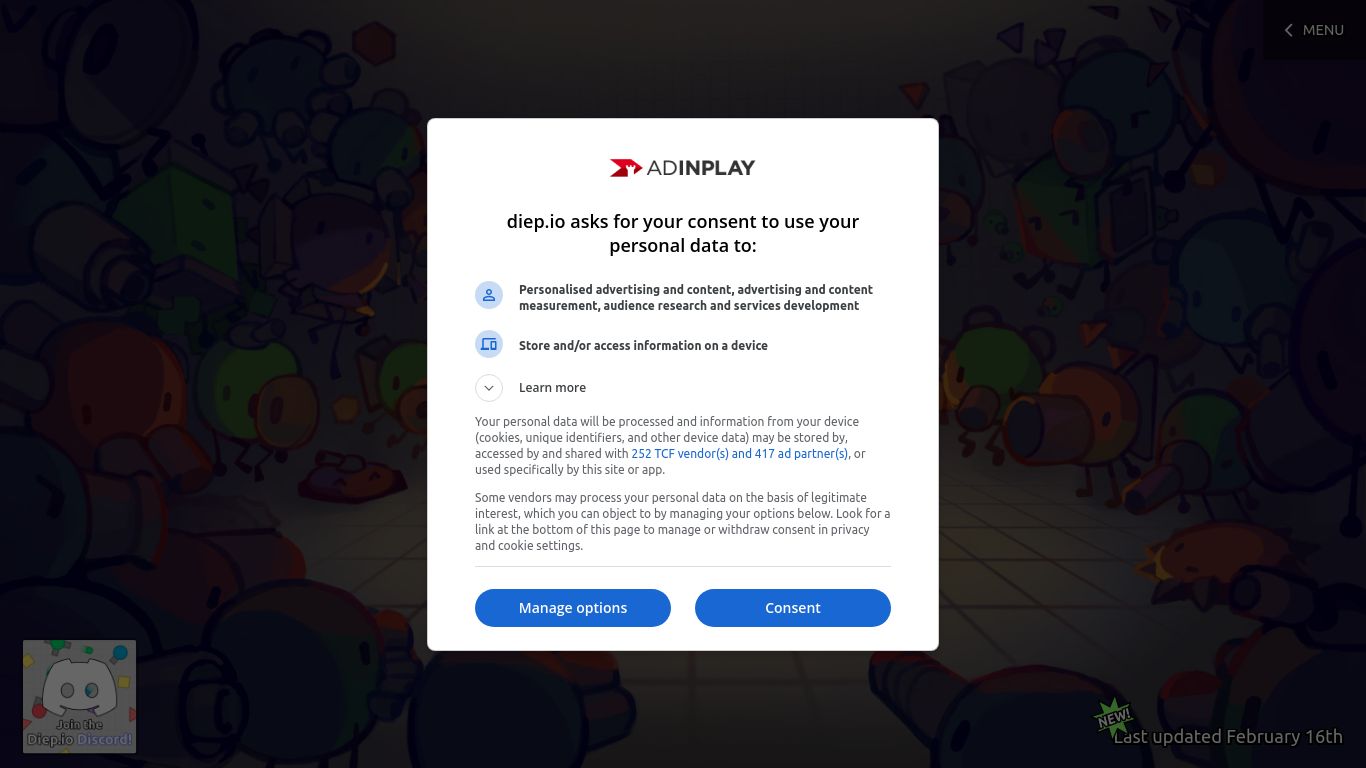 diep.io website homepage - live status check by WebsiteDown.xyz