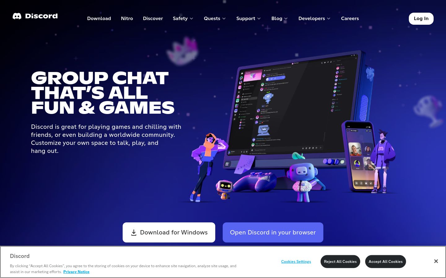 discord.com website homepage - live status check by WebsiteDown.xyz