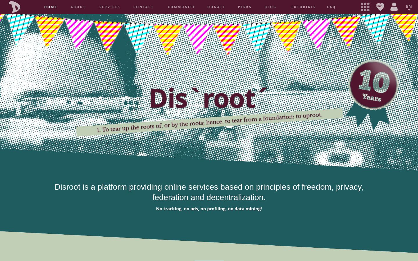disroot.org website homepage - live status check by WebsiteDown.xyz