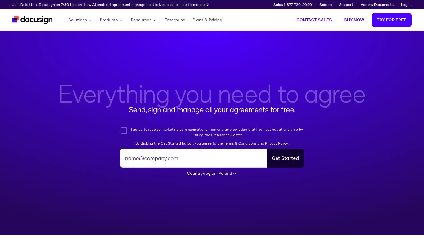 docuSign.com website homepage - live status check by WebsiteDown.xyz