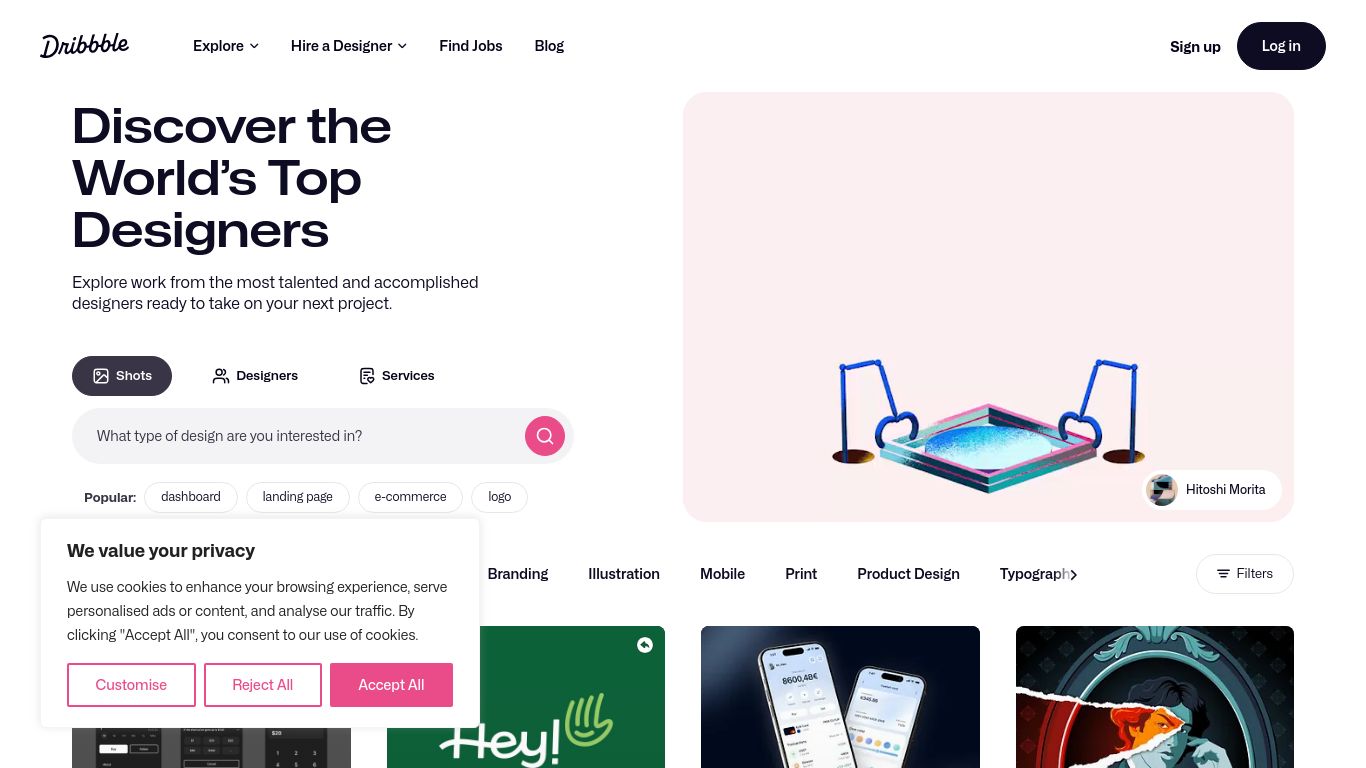 dribbble.com website homepage - live status check by WebsiteDown.xyz