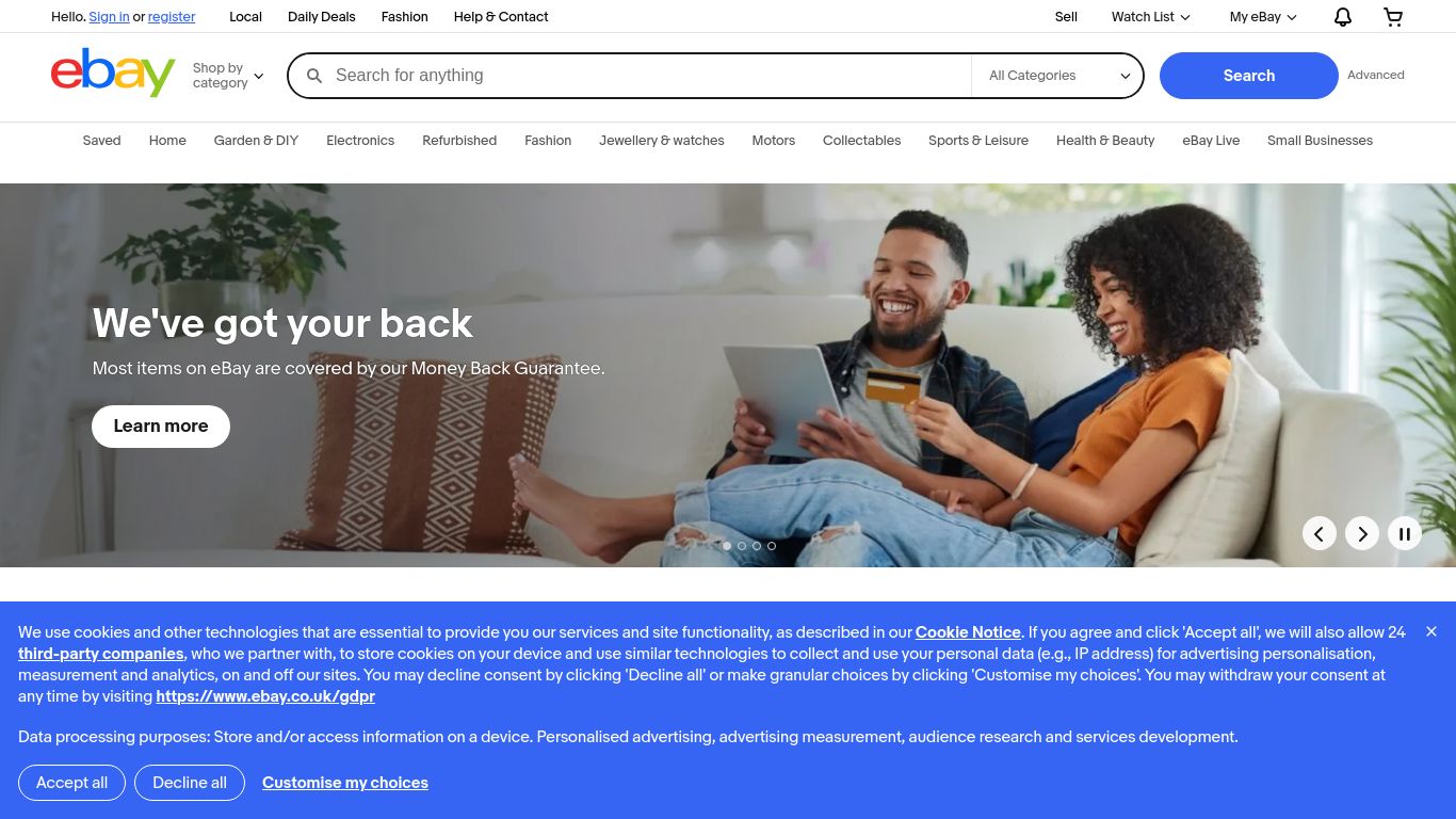 ebay.co.uk website homepage - live status check by WebsiteDown.xyz