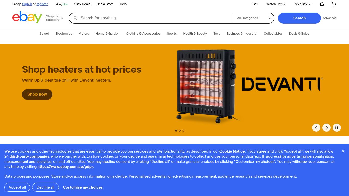 ebay.com.au website homepage - live status check by WebsiteDown.xyz