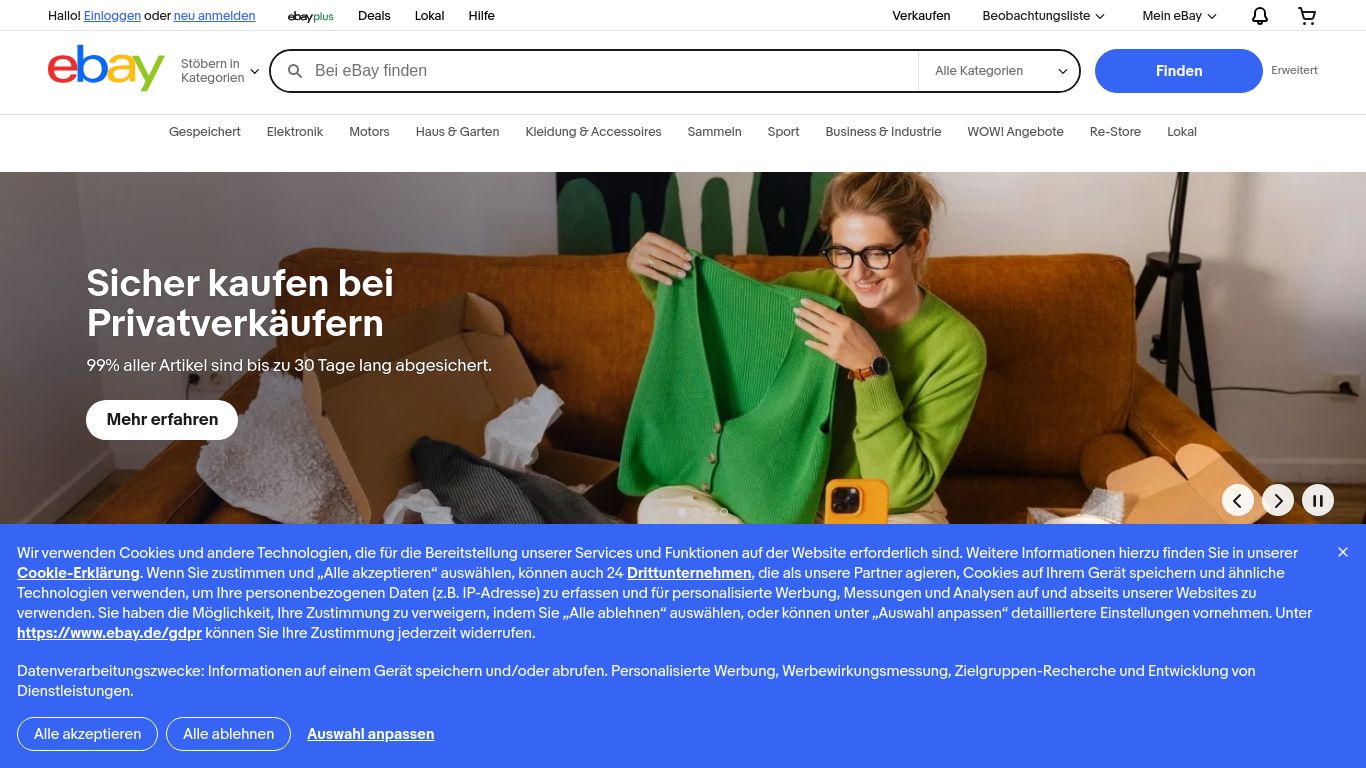 ebay.de website homepage - live status check by WebsiteDown.xyz